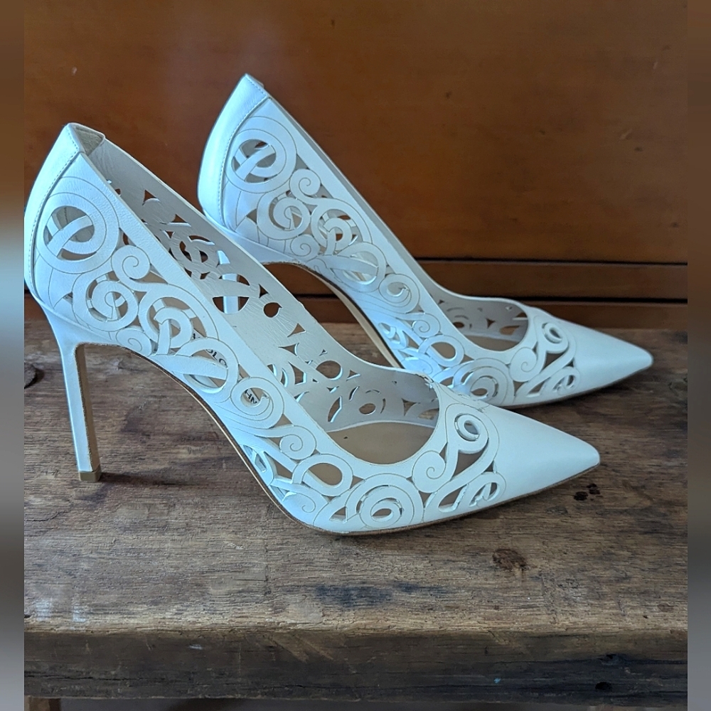 Manolo Blahnik Rocco White Cutout Heels
